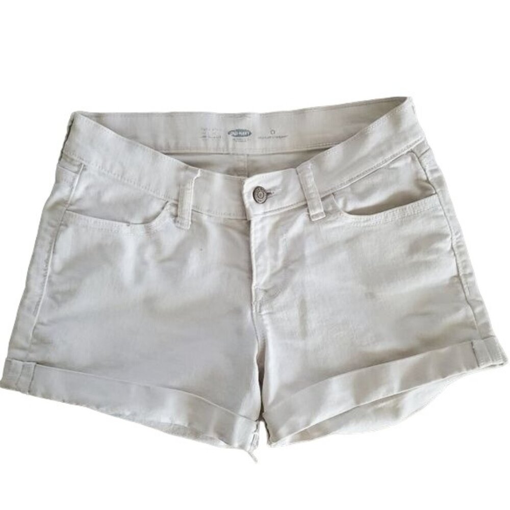 Old Navy womens White denim shorts Size 0 xs Regular midwaist pockets‎